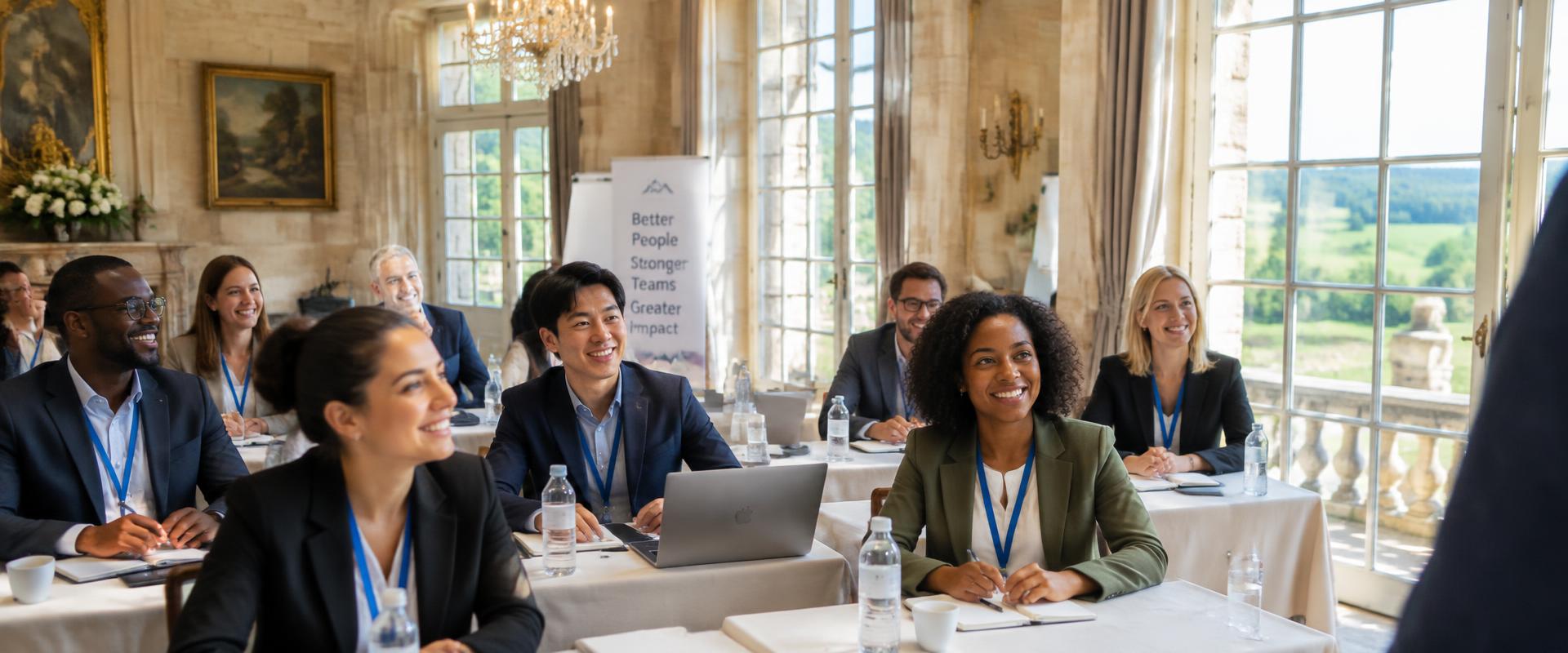 Collaborateurs rassemblés pour un séminaire dans un domaine
